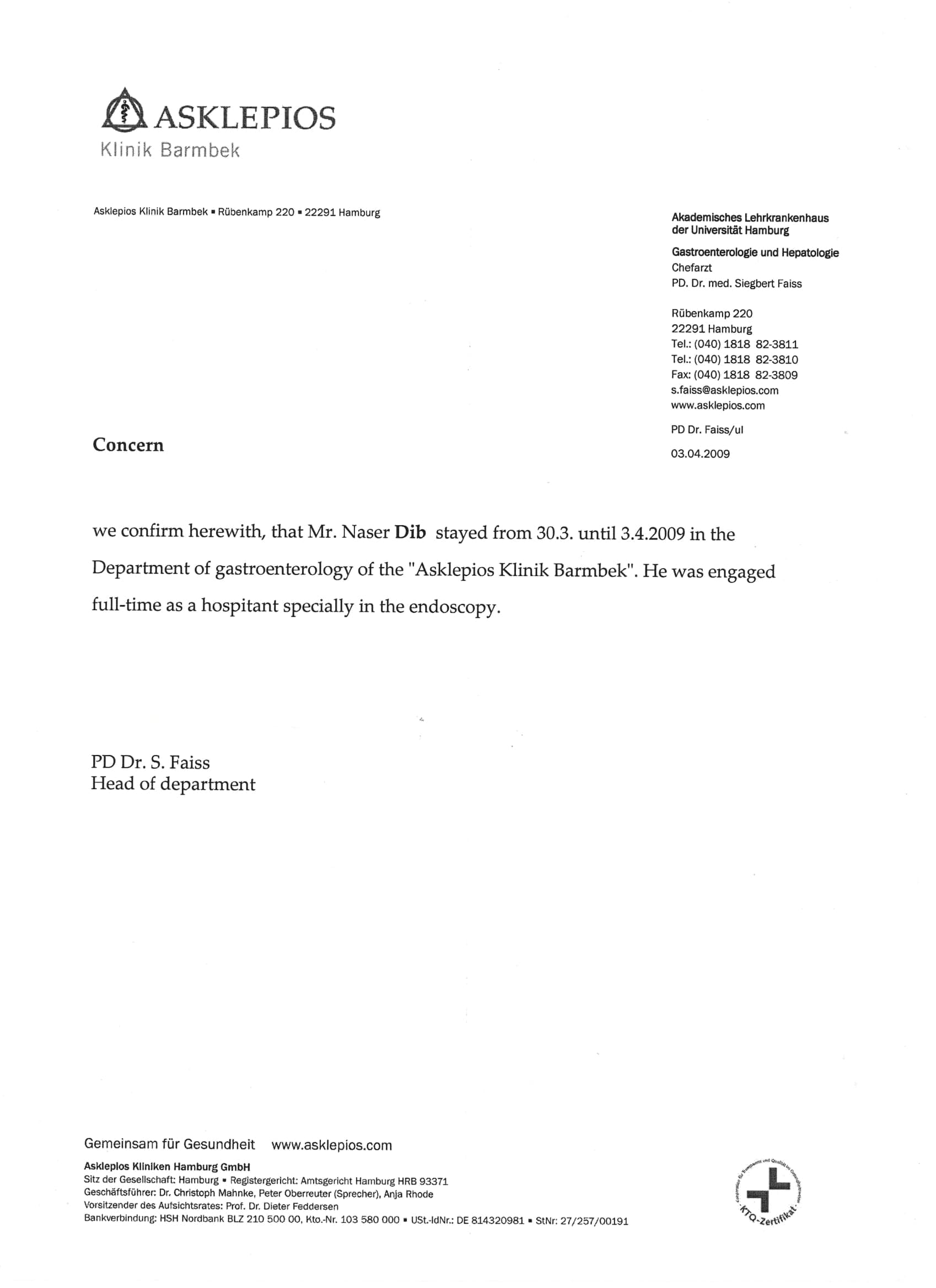 Asklepios Barmbek Endoscopy Placement — original document naming Naser Dib