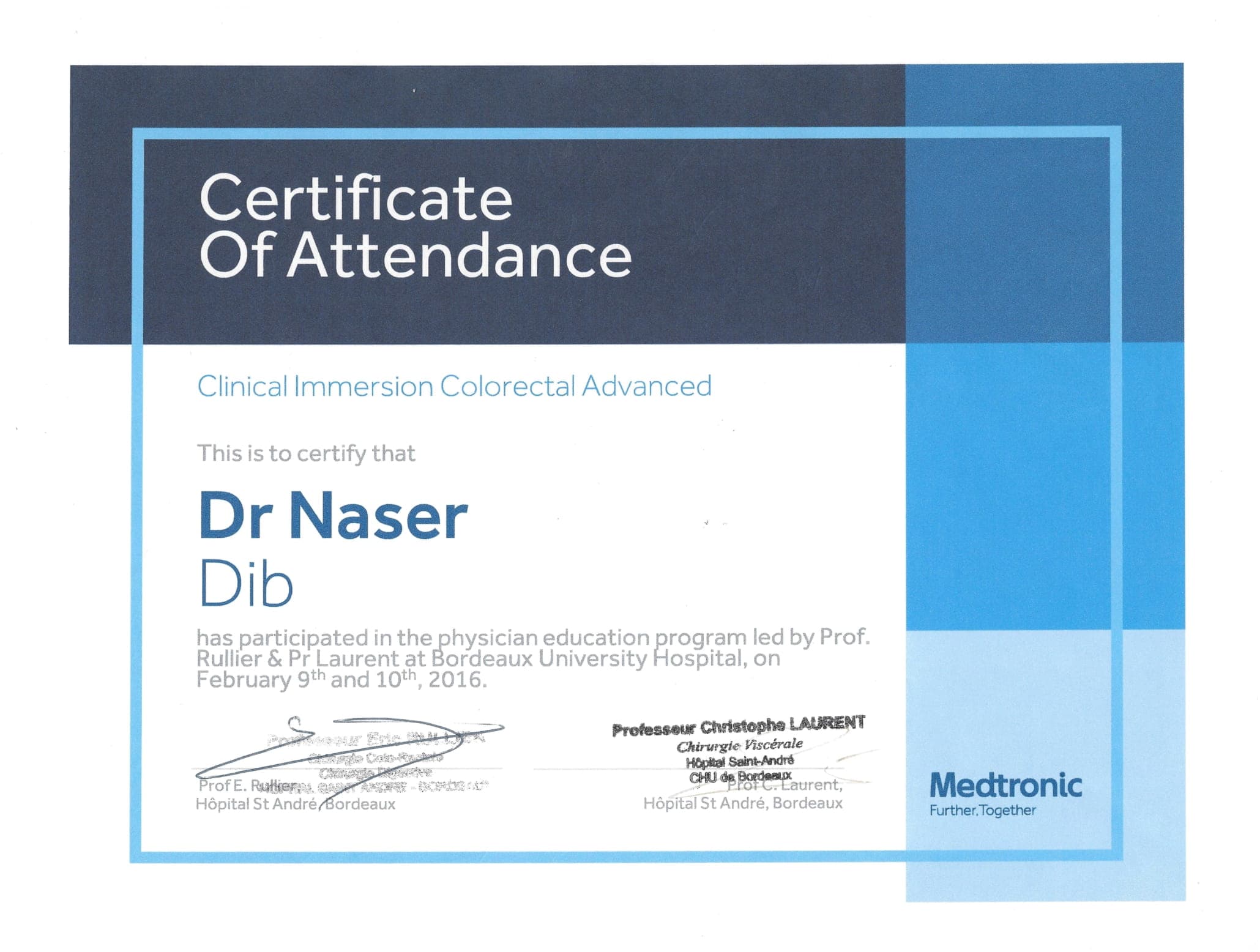 Advanced Colorectal Clinical Immersion — original document naming Naser Dib