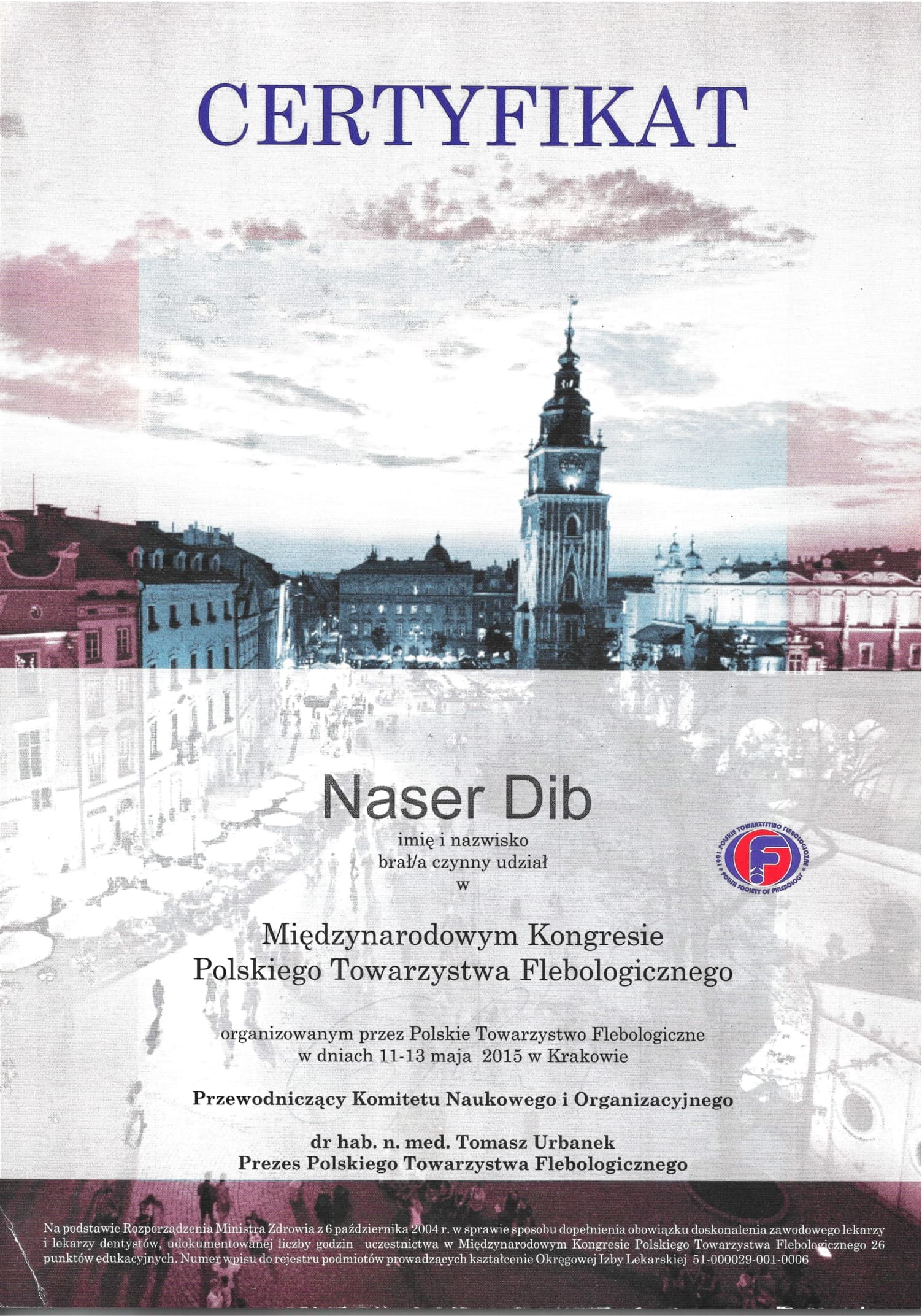 International Congress of the Polish Society of Phlebology — original document naming Naser Dib