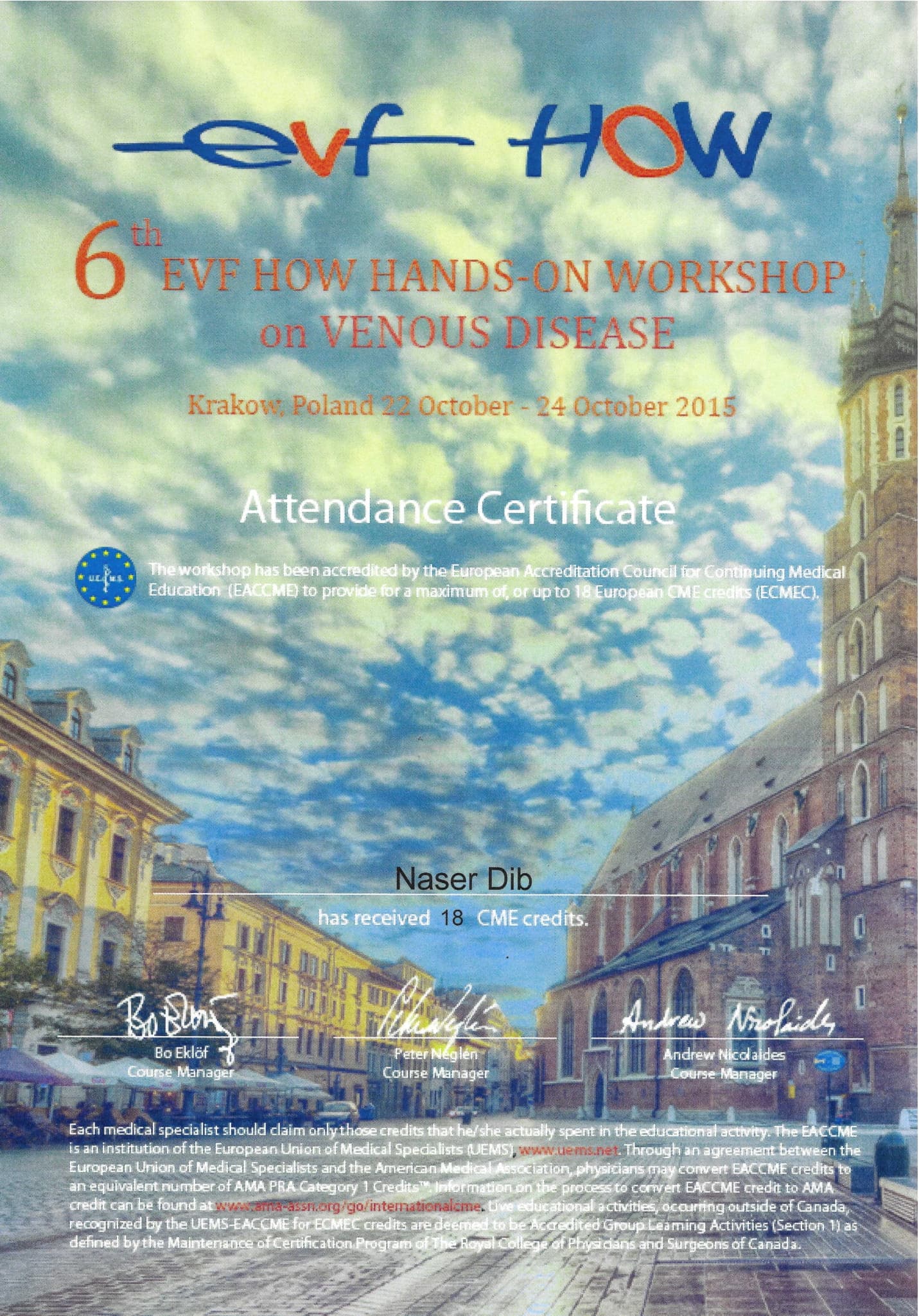 EVF Hands-on Workshop on Venous Disease — original document naming Naser Dib
