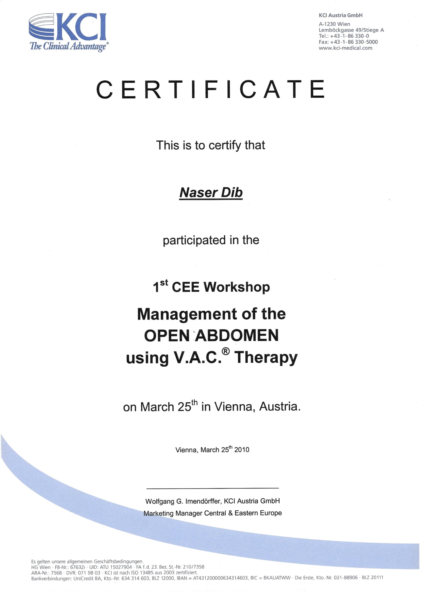 Open Abdomen Management Using V.A.C. Therapy — original document naming Naser Dib