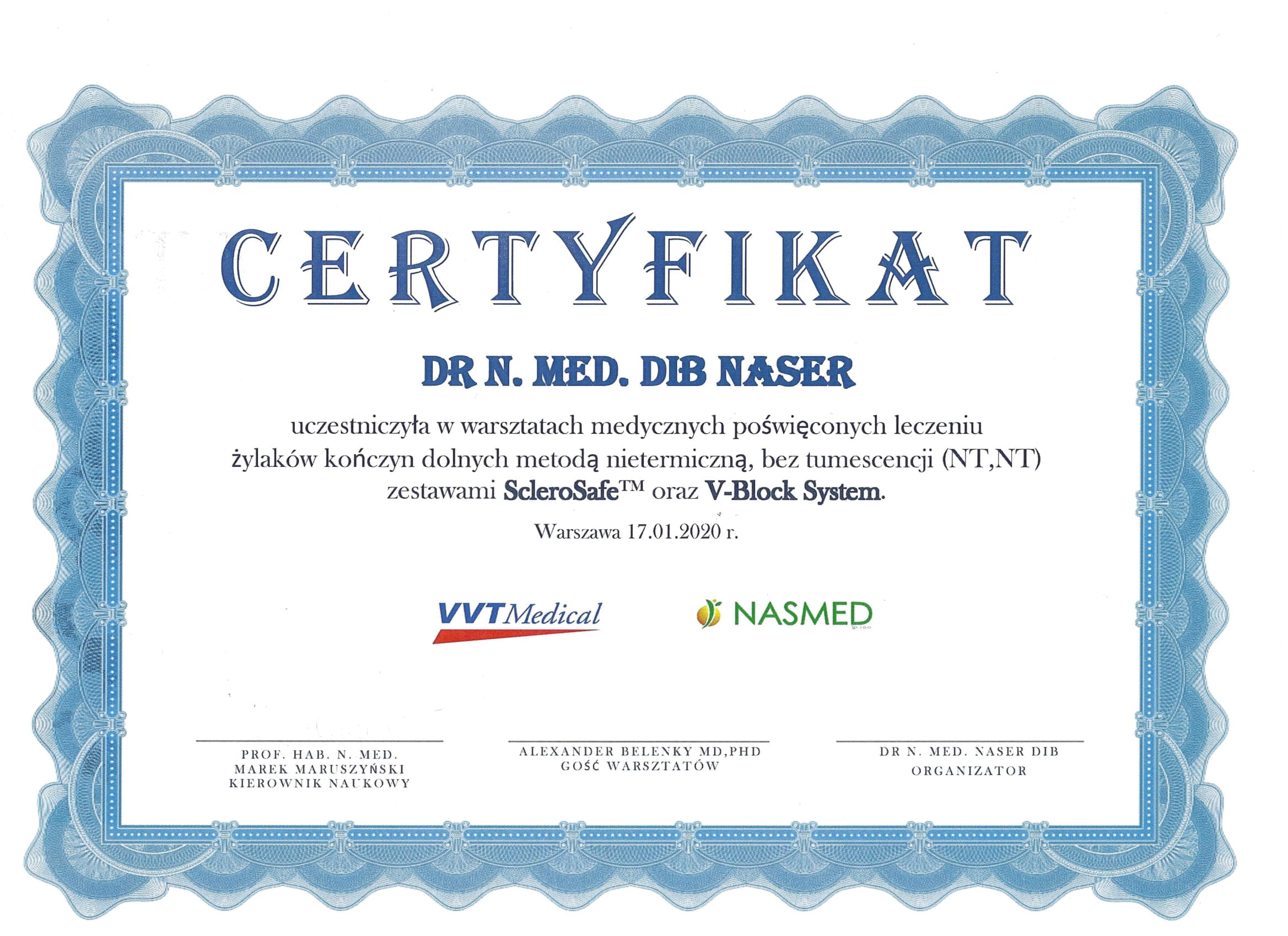 Non-thermal Varicose Vein Treatment Workshop — original document naming Naser Dib