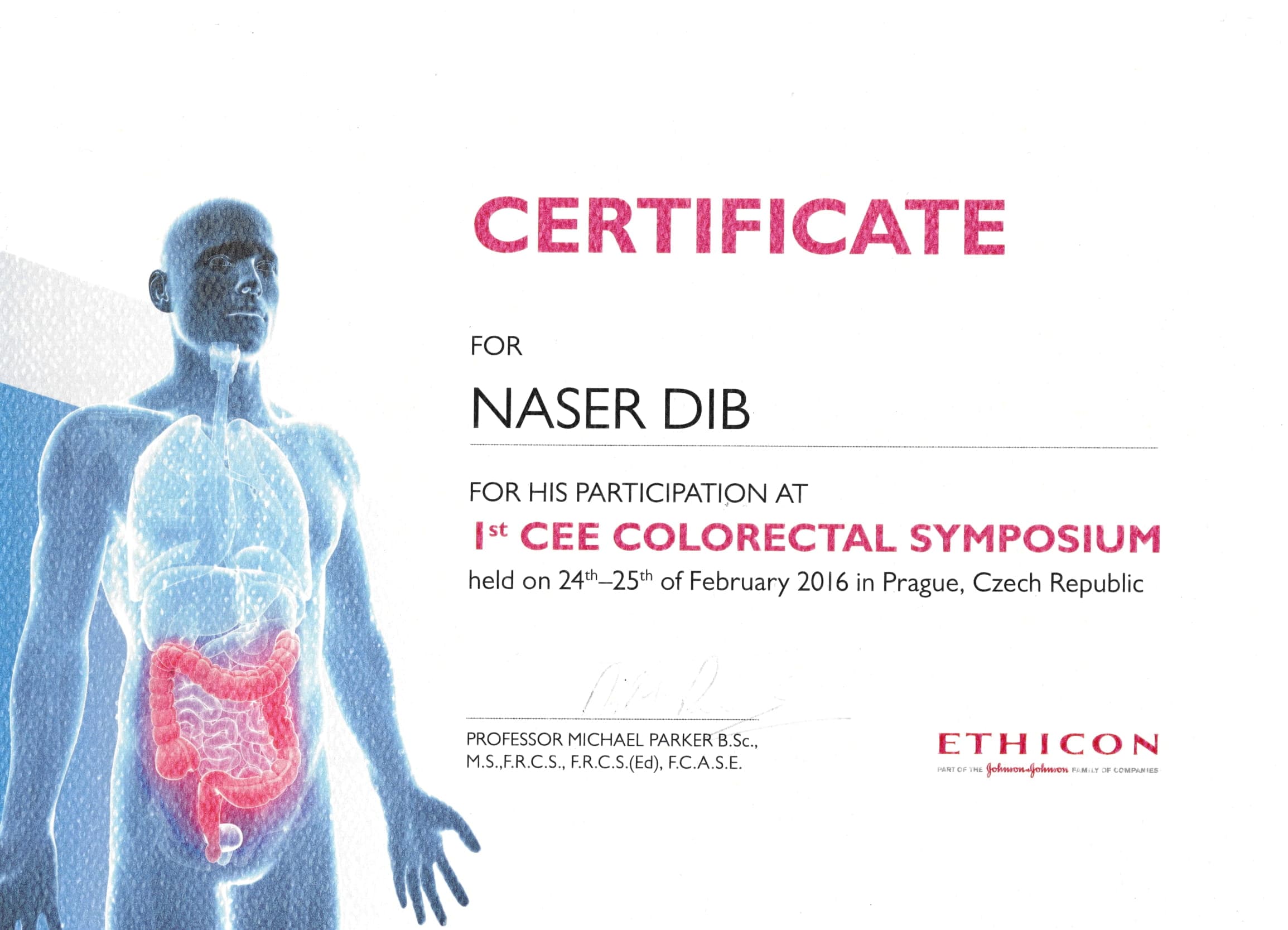 First CEE Colorectal Symposium — original document naming Naser Dib