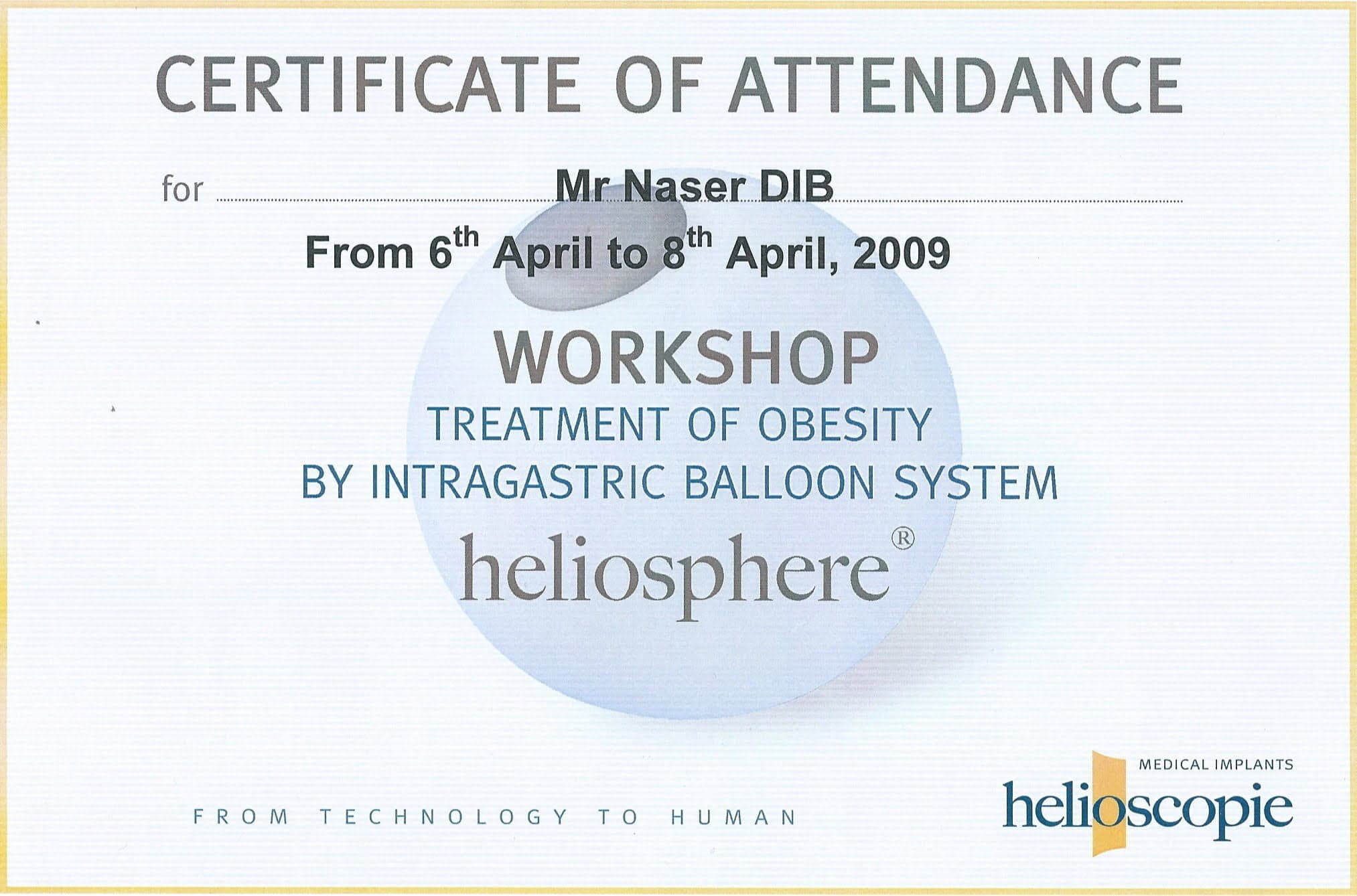 Intragastric Balloon Obesity Treatment Workshop — original document naming Naser Dib