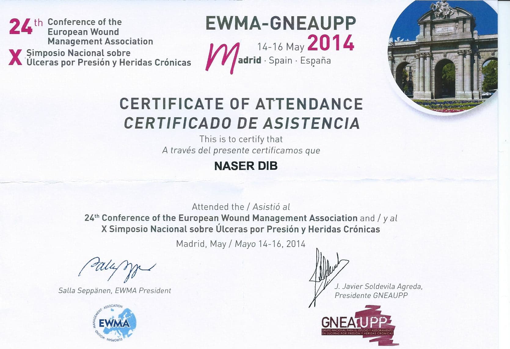 EWMA–GNEAUPP Wound Management Conference — original document naming Naser Dib